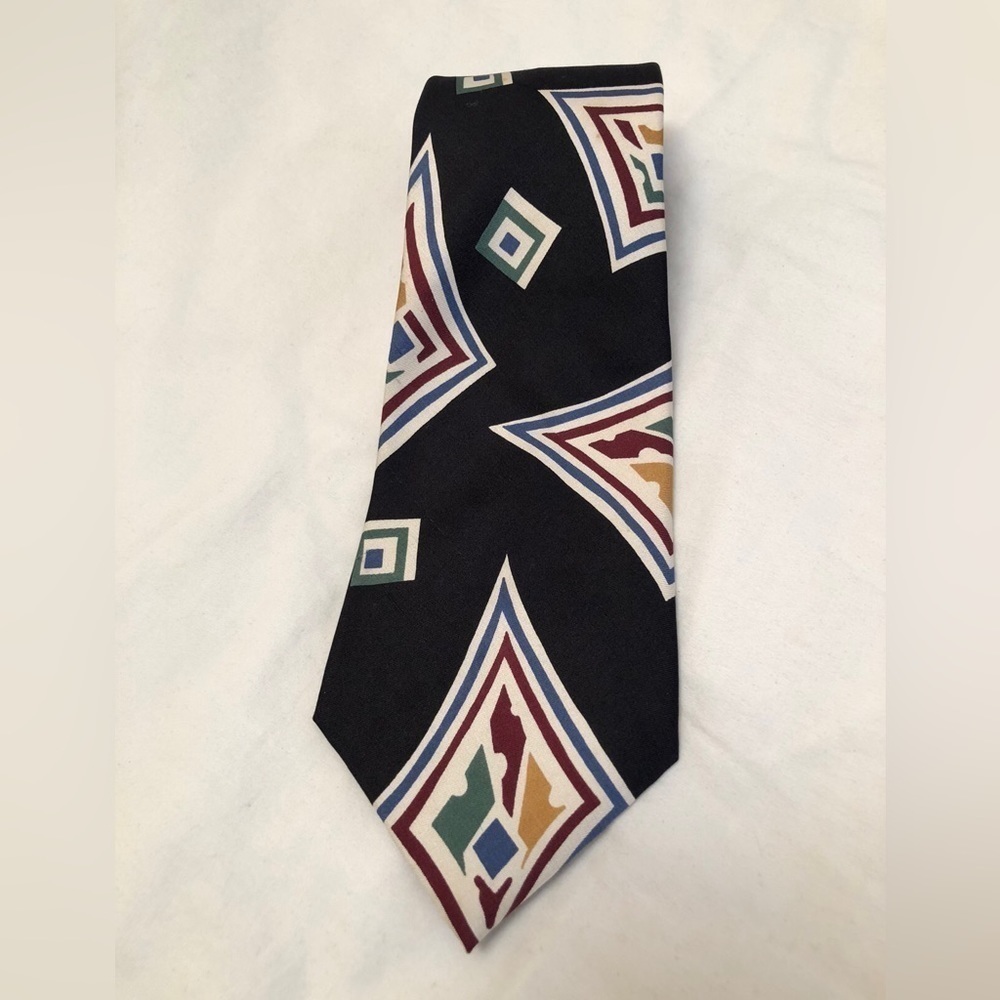 Nautica Silk Neck Tie Black White Green Blue Red Gold Geometric